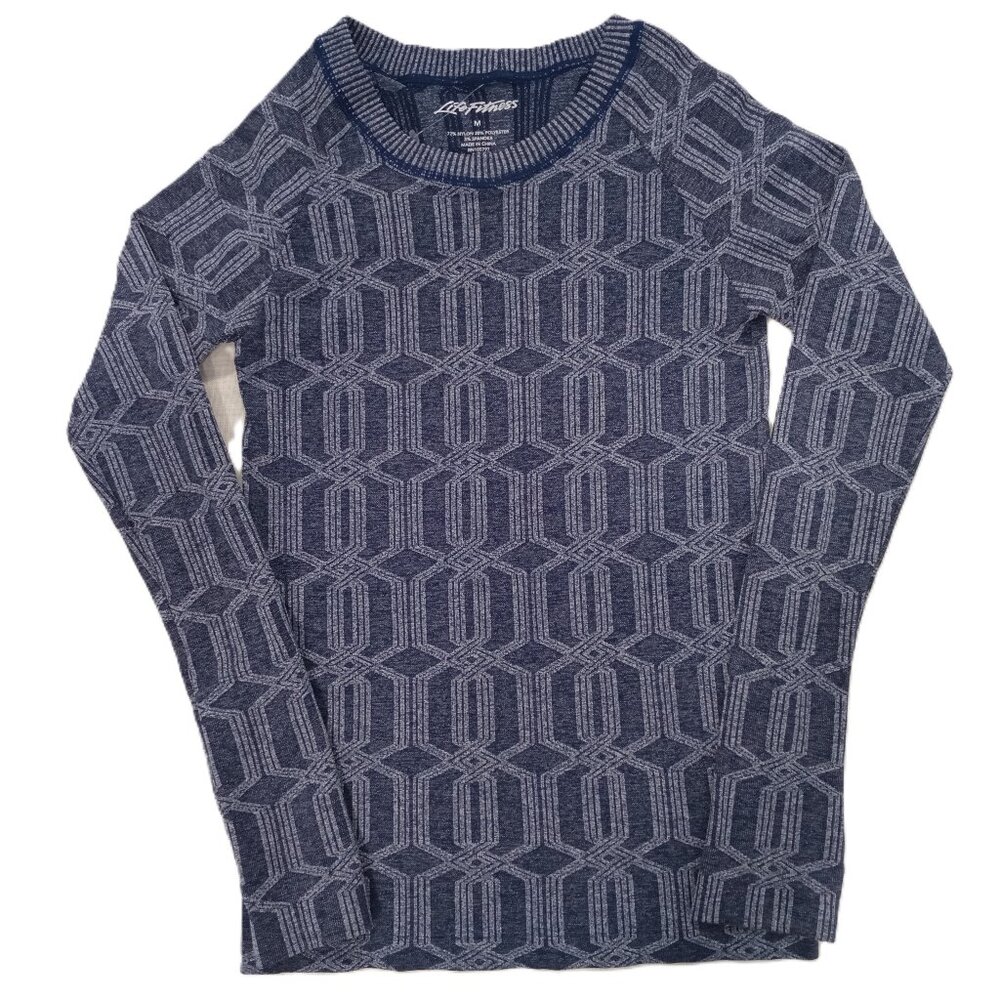 Life Fitness Women's T-shirt Long Sleeve Blue Geometric Sporty Cutouts Size M